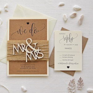 Inviti di nozze Mr e Mrs, Inviti di nozze rustici tagliati al laser, Inviti di nozze rustici in legno, Inviti di nozze personalizzati Mr e Mrs