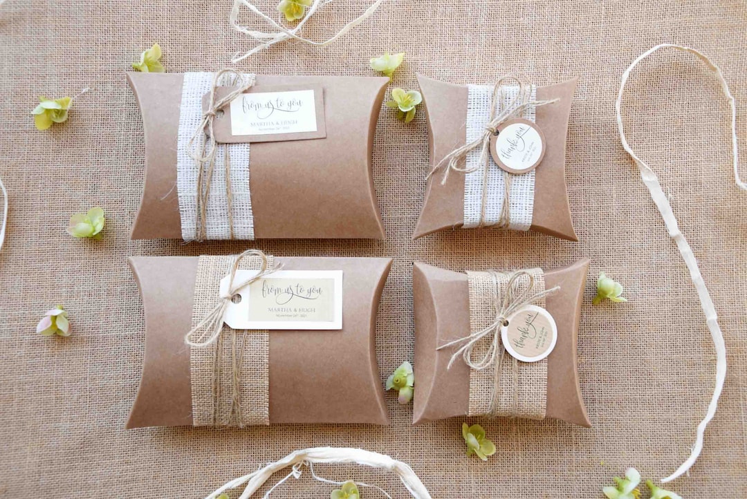 Rustic Favor Pillow Boxes, Kraft Party Favor Boxes, Burlap Rustic Gift