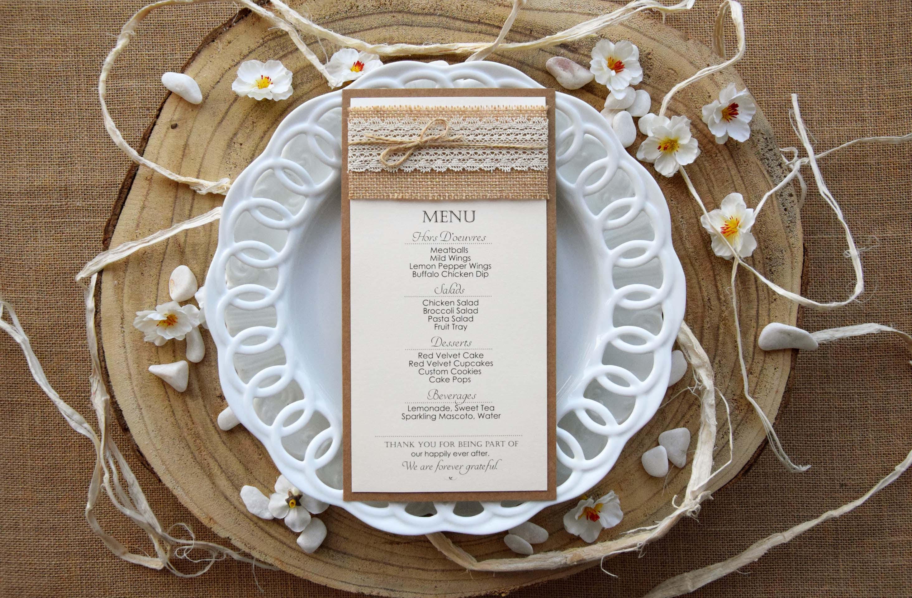 Wedding Dinner Menu Wedding Menu Bridal Shower Menu Rustic Etsy