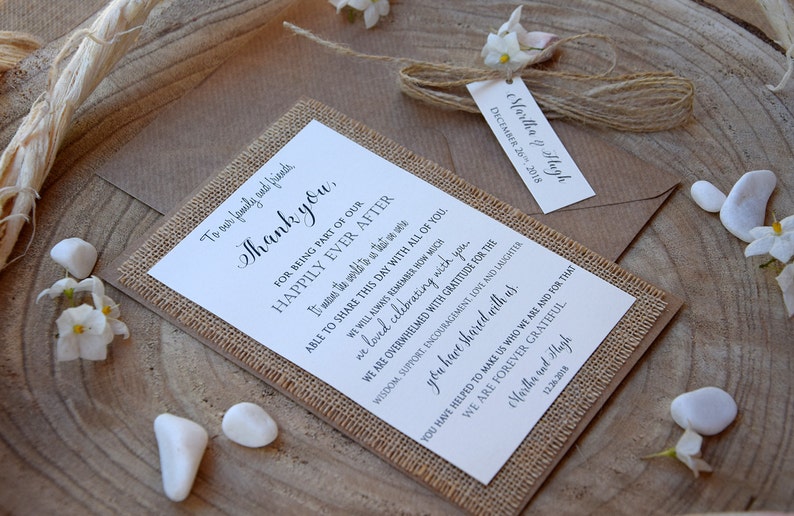 Wedding Thank You Cards Rustic Wedding Thank You Card Thank Etsy