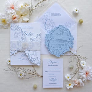 Suite di inviti per matrimonio Petal Promise, Suite di inviti minimalisti, Inviti per matrimonio personalizzati eleganti con RSVP, unici e romantici