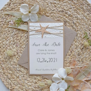 Strandhochzeit Save The Date Karten, personalisierte Save The Date Karten, ungewöhnliche und kreative Save the Date personalisiert für Hochzeiten oder Events
