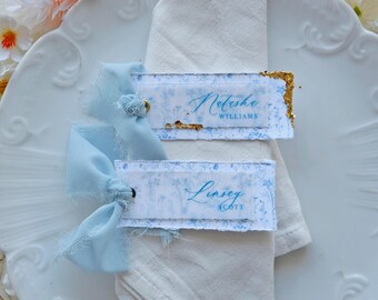Morning Mist Place Card, Ribbon Edition - Unique Place Card with deckled edges for Weddings or Events, Handmade Place Cards Garden w/ Ribbon