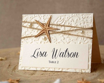 Beach Wedding Place Cards, Place Cards for Wedding, Escort Cards, Ivory Rustic Beach Place Cards, Wedding Place Cards, Embossed Place Cards