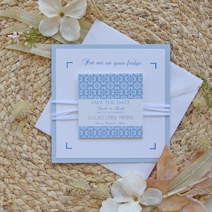 Blue Tile Magnet Wedding Save The Dates, Blue Portuguese Tile Save The Dates, Tile Destination Wedding Save the Dates, Portuguese Tiles