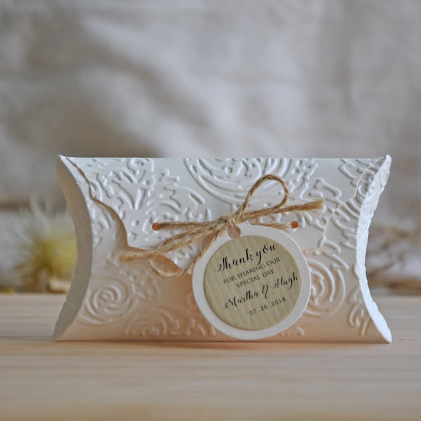 Pack of 10 Ivory Wedding favor boxes, Party Favor Boxes, Embossed Party favor boxes, Shower Favors, Shower Pillow box, Unique Party Favors