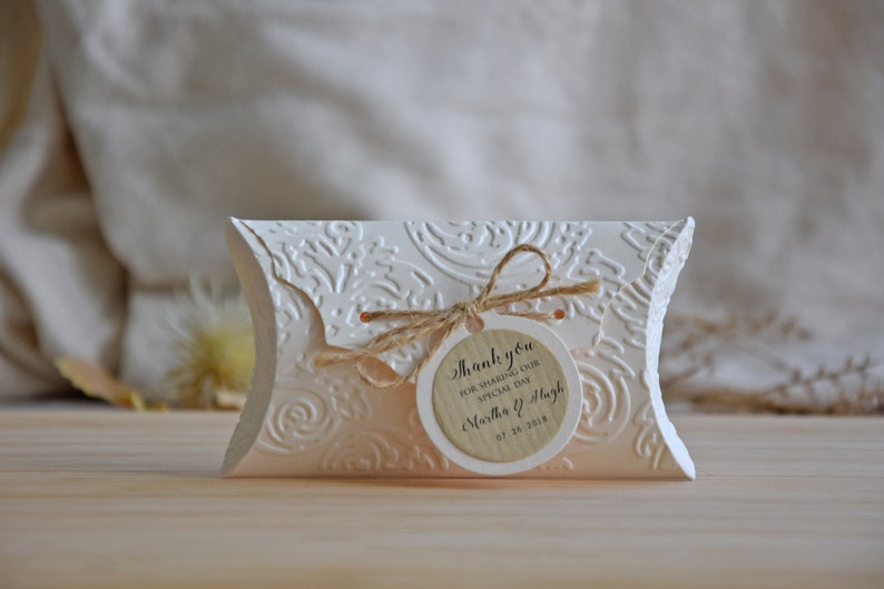 Pack of 10 Ivory Wedding favor boxes, Party Favor Boxes, Embossed Party favor boxes, Shower Favors, Shower Pillow box, Unique Party Favors image 1