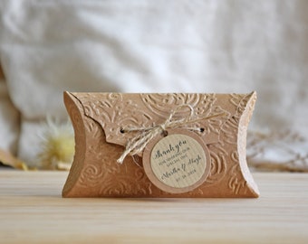 Pack of 10 KRAFT Rustic Pillow Boxes, Favor Pillow Boxes, Wedding Favor box, Rustic Party favor box, Kraft Wedding Pillow Boxes