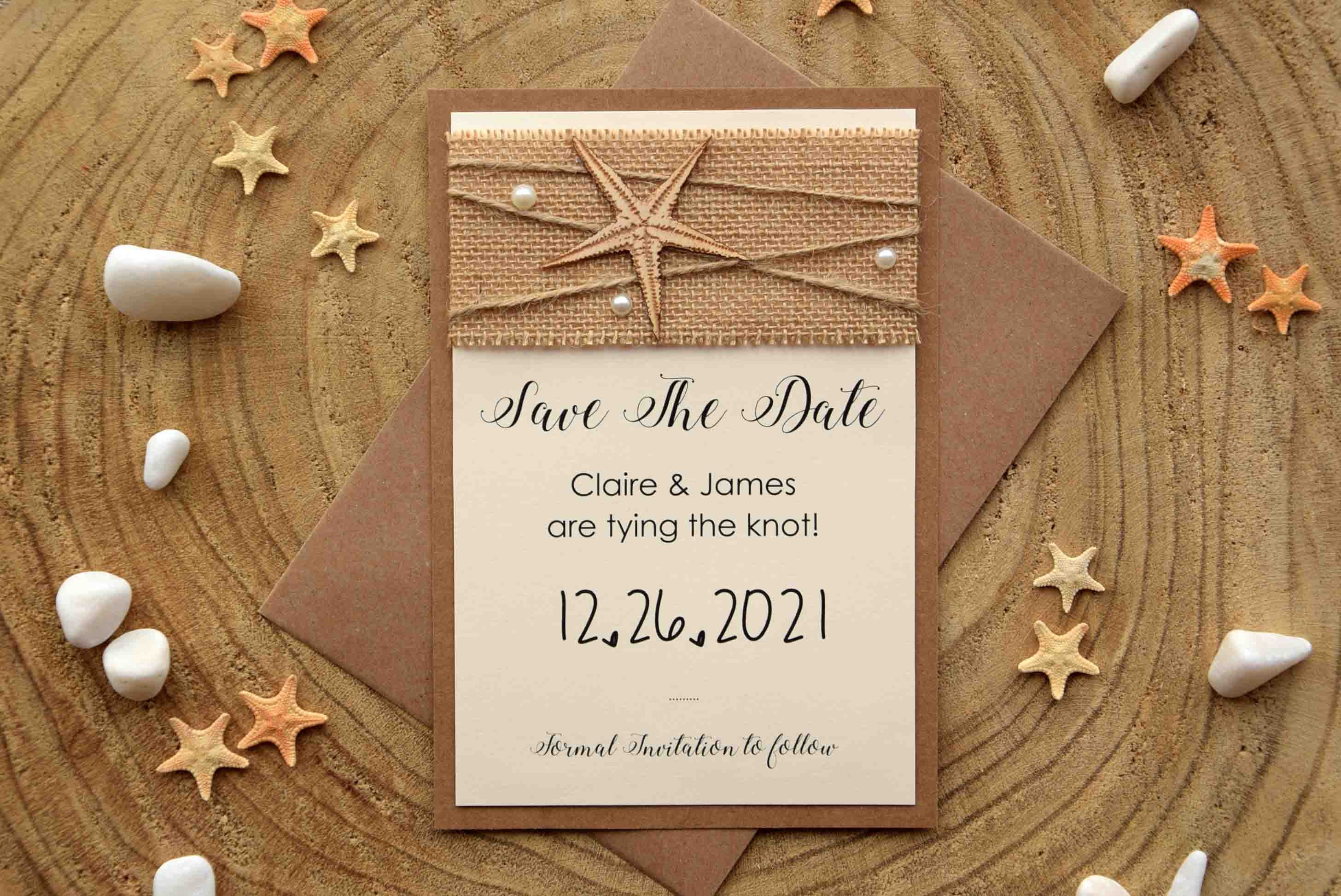 10 x Personalised Sunset Beach Jetting Off Abroad Wedding Save The Date Cards
