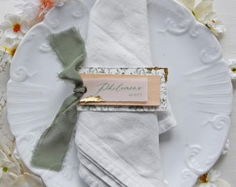 Olive Grove Place Card, Wood Edition-  Unique Place Card with deckled edges and wood for Events, Handmade Place Cards for a Garden Wedding