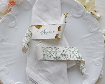 The Linen Verse Place Card, Scroll Edition, Minimalist name card with /without foil - Torn paper place card, Place card modern & minimalist
