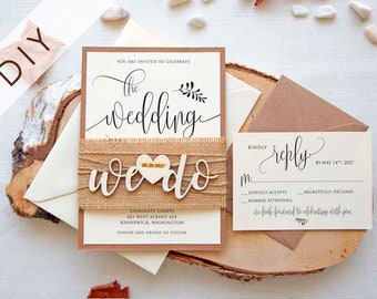 DIY Rustic We Do Wedding Invitations, Country DIY Wedding Invites, Semi-Custom DIY Wedding Invitations, Elegant and Creative Wedding Invites