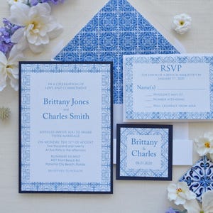 Blue Tile Wedding Invitation, Portuguese Tile Wedding Invite, Personalized Tile Wedding Invitation, Custom Portuguese Blue Tile Invitation