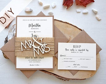 DIY Rustic Elegant Mr&Mrs Wedding Invitations, Semi-Custom DIY Wedding Invitations, Country DIY Wedding Invites, Farm Elegant Wedding Invitation
