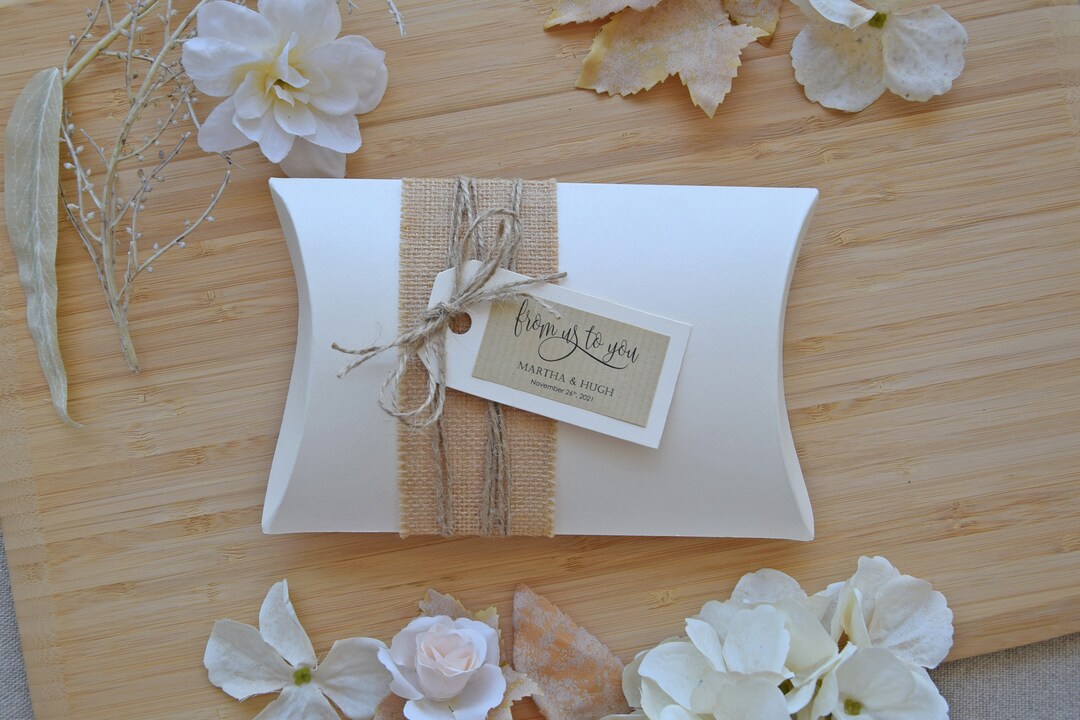 Pack of 10 Unique Wedding Favor Pillow Boxes, Party Favor Boxes, Burlap Gift Boxes, Personalized ...