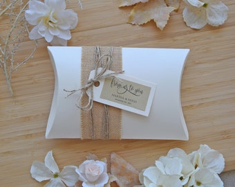 Pack of 10 Unique Wedding Favor Pillow Boxes, Party Favor Boxes, Burlap Gift Boxes, Personalized Favor Pillow Boxes with shimmer, Shower Box