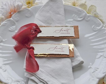 Amber Vine Place Card, Cork and Deckled Edges, Burgundy & Minimalist name card with or without foil - Wax Seal or Chiffon, Place Card Event