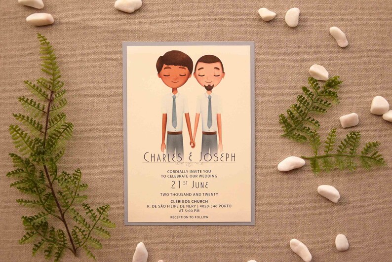 Same-Sex Wedding Invitations, Custom Portrait Wedding Invitations, Couple Marriage Invitations, Personalized Portrait Invites image 3