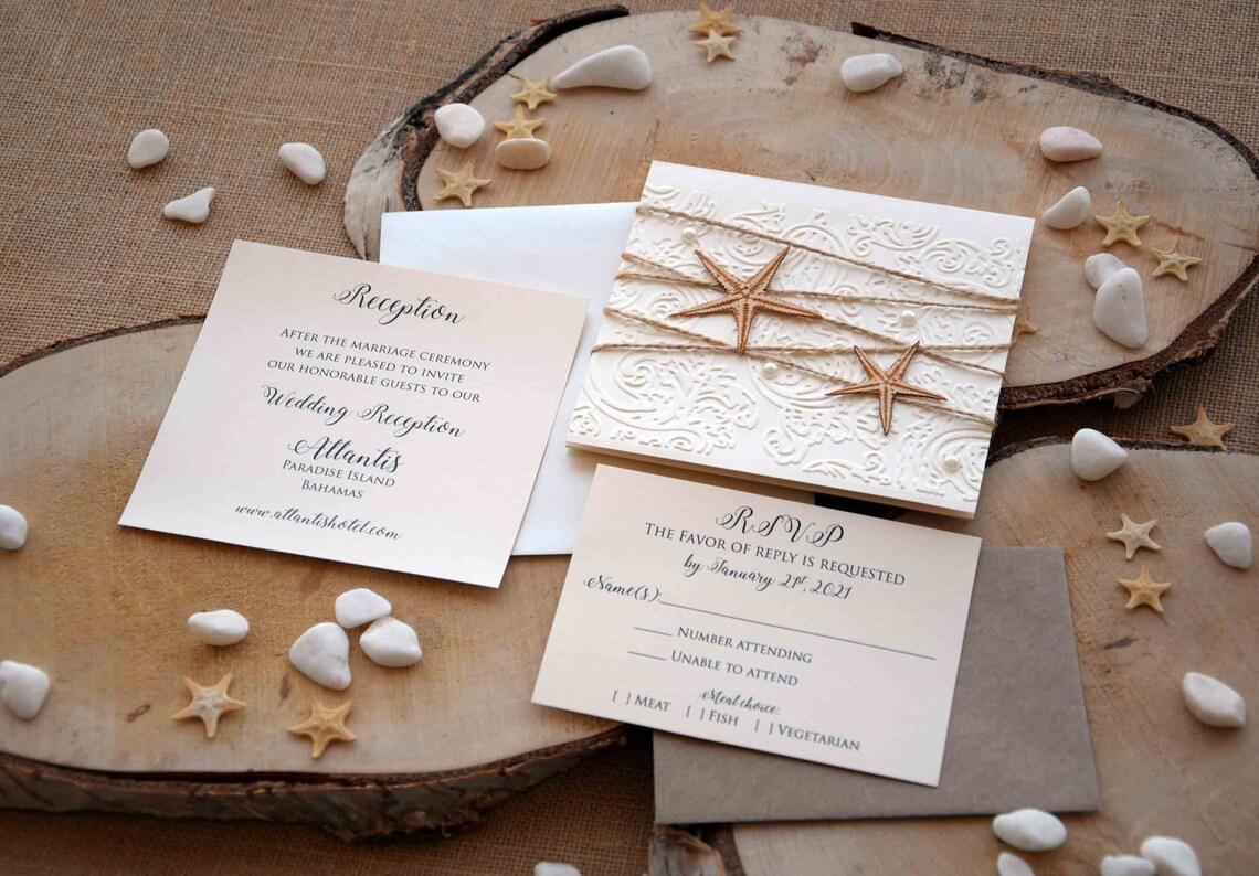 Beach Wedding Invitations Custom Invitations Destination | Etsy