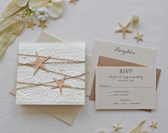 Beach Wedding Invitations with RSVP Cards, Pocket Invitation for Beach Wedding, Simple Elegant Beach Wedding Card, Unique Wedding Cards