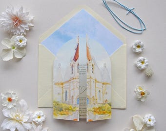 Sameiro Wedding Invitation Suite with an arched gatefold design, Church design cutout. Ideal for destination weddings - Custom cutout.