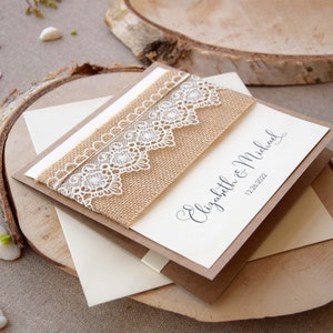 Burlap and Lace Wedding Invitations, Eco Friendly Wedding Invitations, Pocketfold Wedding Invitations, Rustic Lace Wedding Invites