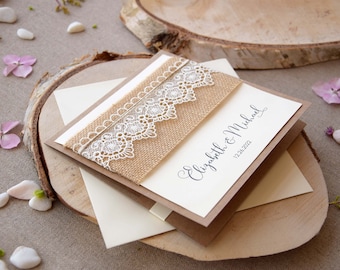 Burlap and Lace Wedding Invitations, Eco Friendly Wedding Invitations, Pocketfold Wedding Invitations, Rustic Lace Wedding Invites