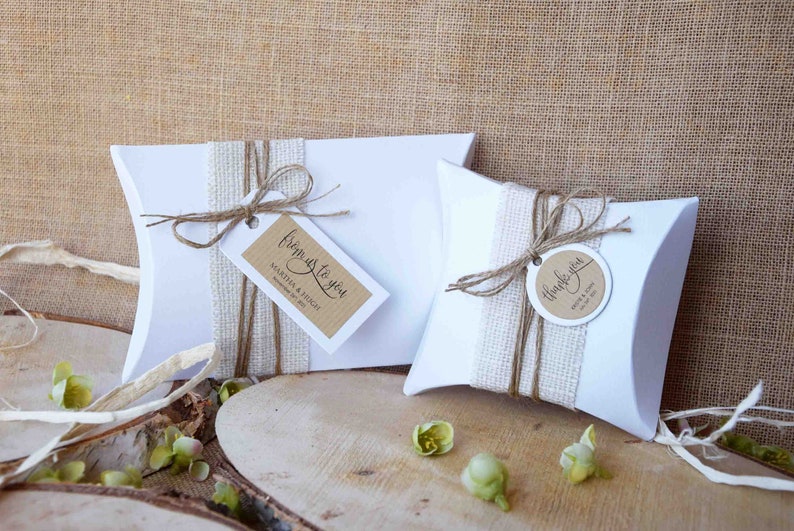 Rustic Wedding Favor Pillow Boxes Party Favor Boxes Burlap Etsy