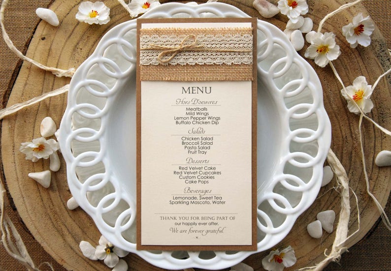 Wedding Dinner Menu Wedding Menu Bridal Shower Menu Rustic Etsy