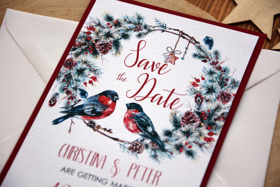 Christmas Wedding Save the Date Cards Winter Custom Save the | Etsy
