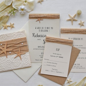Personalisierte Strandhochzeitseinladungen, Hochzeitseinladungen mit RSVP-Karten, rustikale Einladungen, einzigartige Hochzeitseinladungen
