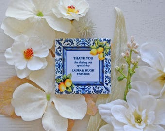 Amalfi Luce – Italian Tile Magnet Favor Personalized - Wedding or Event favors, Real Tile Favor for a Destination Wedding in Italy w/ magnet