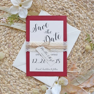 Burgunderrote Hochzeits-Save-the-Date-Karte