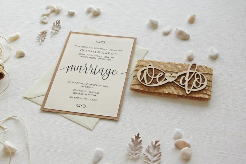 Personalized Rustic We Do Wedding Invitations, Personalized Wooden Wedding Invitation, Rustic Fall Wedding Invite, Infinity Wedding Invites image 7