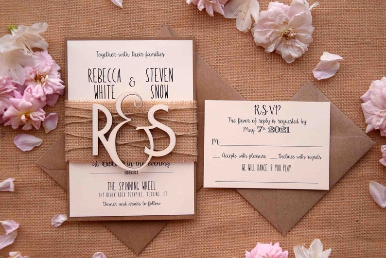 Wooden Monogram Wedding Invitations Custom Wedding Etsy