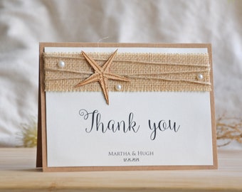 Rustic Thank You Card Folded, Beach Wedding Thank You Cards, Burlap Marriage Thank You Cards, Blank Folded Wedding Thank You Notes