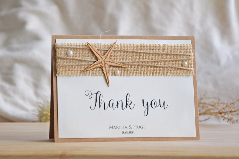 Rustic Thank You Card Folded, Beach Wedding Thank You Cards, Burlap ...