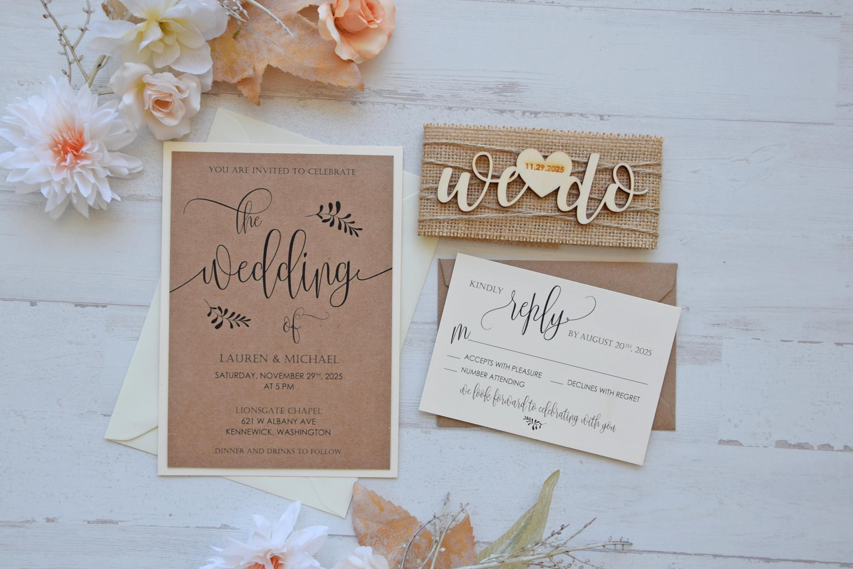 Invitaciones de boda rústicas, invitaciones de boda de madera  personalizadas, invitaciones de boda semipersonalizadas inusuales con rsvp,  suite de invitación - Etsy México, image size:2835x1890