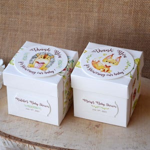 Personalized Square Baby Shower Favor Boxes, Custom Baby Shower Gift Boxes, Birthday Party Gift Boxes, Woodland Favor Boxes - PACK of 5