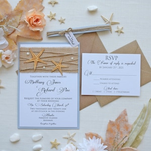 Semi-Custom Invitations, Beach Wedding Invitation Card, Rustic Destination Wedding Invitation, Unique Marriage Invitations, Starfish Invites image 4