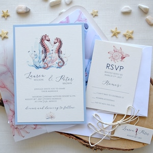 Inviti per matrimonio in spiaggia, inviti per matrimonio personalizzati Cavalluccio marino, inviti per matrimonio in spiaggia, inviti per matrimonio fatti a mano per matrimonio in spiaggia