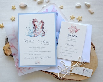 Beach Wedding Invitations, Personalized Wedding Invitations Seahorse, Beach Invitations, Handmade Wedding Invitations for Beach Wedding
