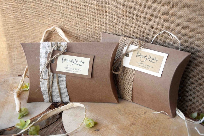 Rustic Favor Pillow Boxes Kraft Party Favor Boxes Burlap Etsy