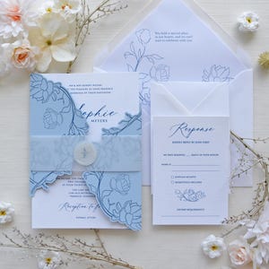 Suite de invitaciones de boda Celestial Bloom, suite de invitaciones minimalistas, invitación de boda personalizada elegante con RSVP, única y romántica