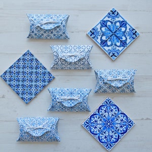 Pack of 10 Portuguese Tile Favor Boxes, Blue Favor Boxes, Party tile Favor Boxes, Shower Favor, Shower Pillow box, Unique Party Favor Boxes image 2