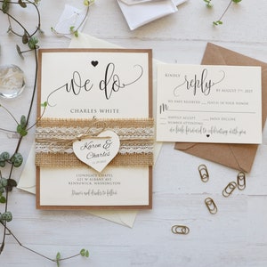 Burlap and Lace Wedding Invitation Kit, Simple Wedding Invite, Semi-Custom Invite, Unique Wedding Invite, Rustic Fall Wedding Invitations image 4
