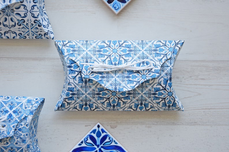 Pack of 10 Portuguese Tile Favor Boxes, Blue Favor Boxes, Party tile Favor Boxes, Shower Favor, Shower Pillow box, Unique Party Favor Boxes image 7