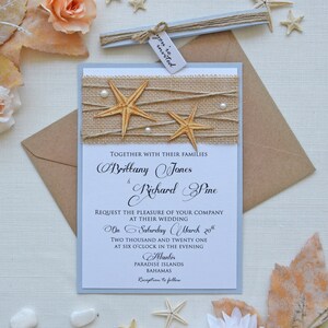 Semi-Custom Invitations, Beach Wedding Invitation Card, Rustic Destination Wedding Invitation, Unique Marriage Invitations, Starfish Invites image 2