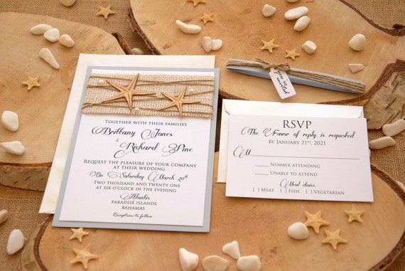 Custom Invitations Burlap Wedding Invitations Beach Wedding Etsy