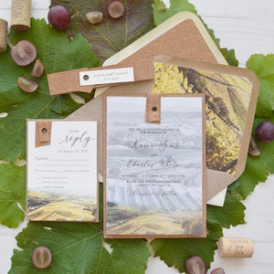 Invitations de mariage rustiques, invitations de mariage rustiques de vignoble avec liège, invitation de mariage monogramme découpée au laser unique, invitations de basse-cour